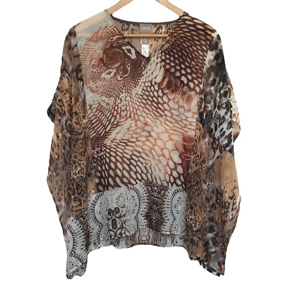 CHICO’S brown tan animal print kimono size S/M - Picture 1 of 9